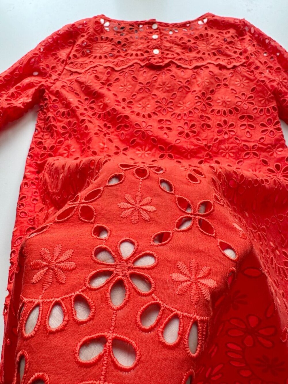 NWT J.CREW Orange Red Embroidered Cotton Eyelet Bell Sleeve Shift Dress, Size 4 - Picture 12 of 15